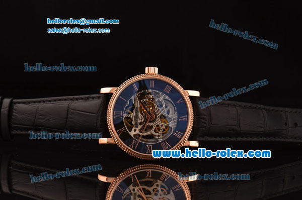 Patek Philippe Grand Complications Asia 3836 Automatic Rose Gold Case with Black Leather Strap Skeleton Dial Roman Markers - Click Image to Close